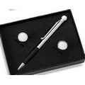 Rounded Golf Cufflinks & Ball Point Pen Golf Set with Gift Box
